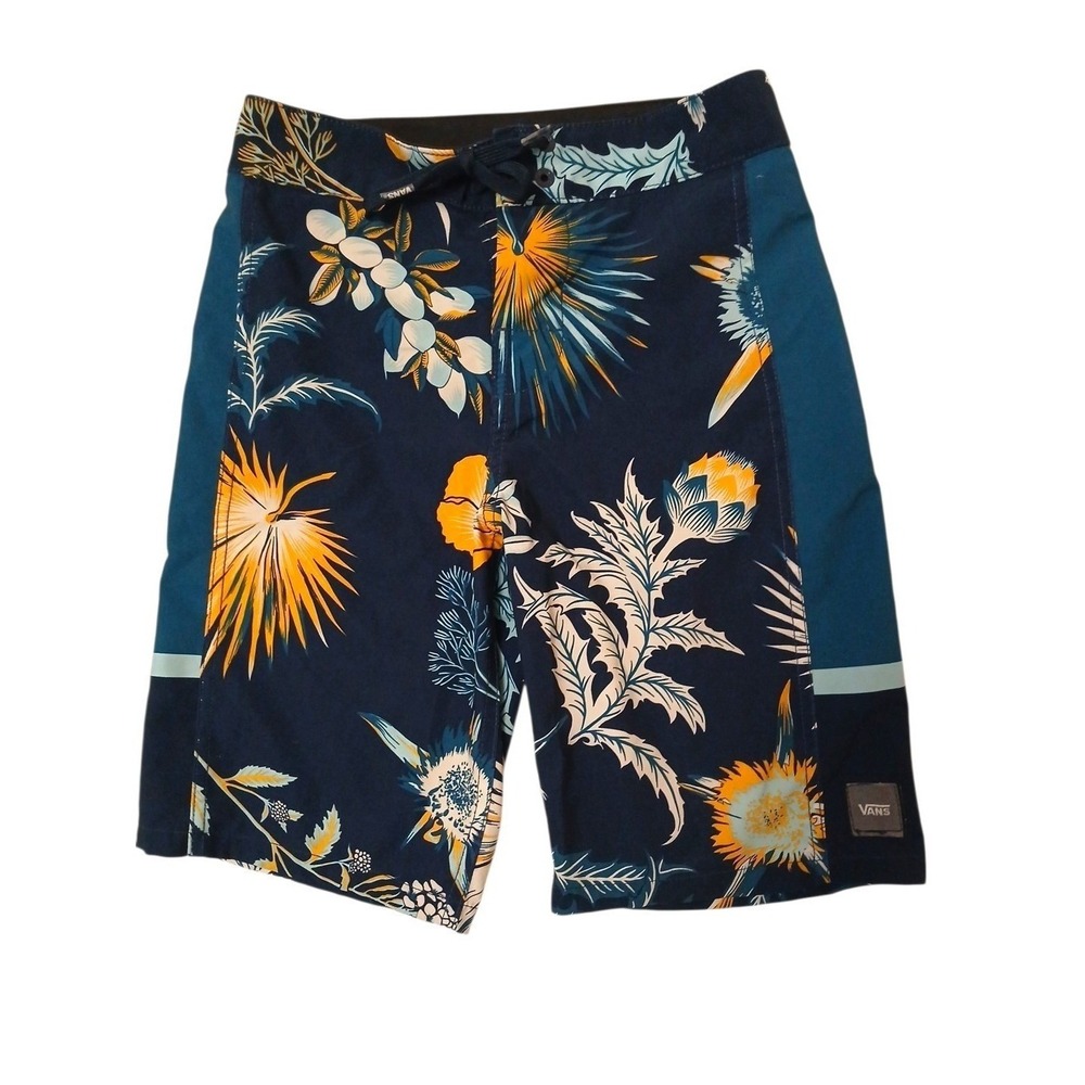 Vans Boys Side Bar Boardshort Califas 24" Waist Long Swim Floral Tropical Surf